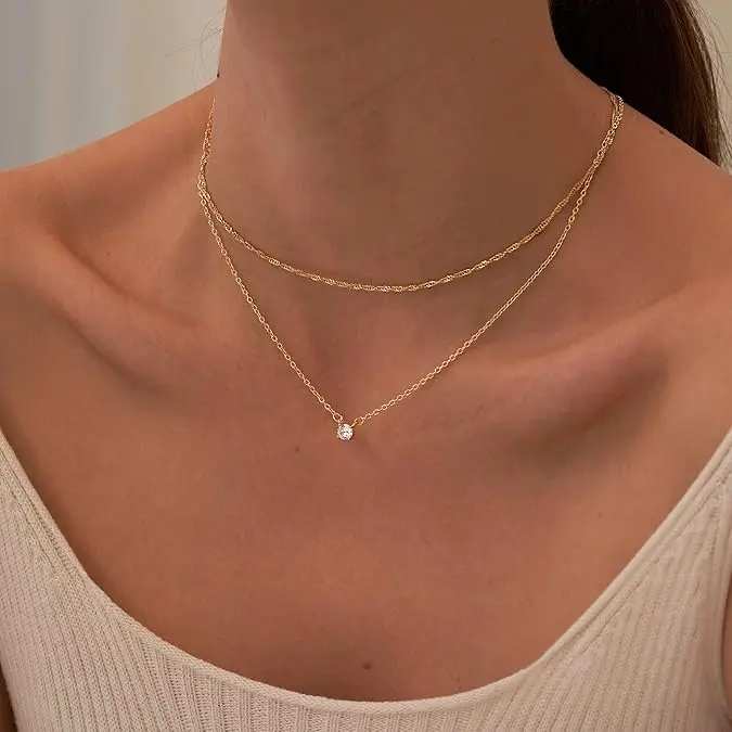Loyalove Casual Necklaces for Women, Dainty Gold/Silver Choker Necklace Simple Gold  CZ Jewelry Necklaces for Women Trendy Gifts