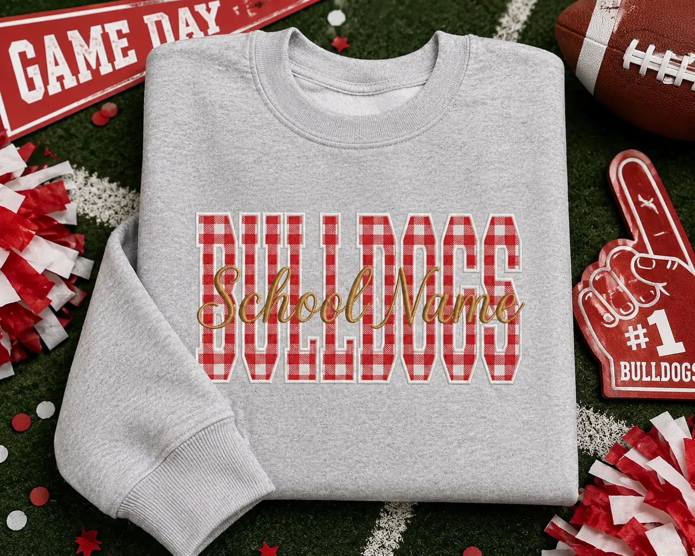 Custom Stitched Mascot Crewneck – Personalized School Spirit Wear, Embroidered Custom Mascot Sweatshirt