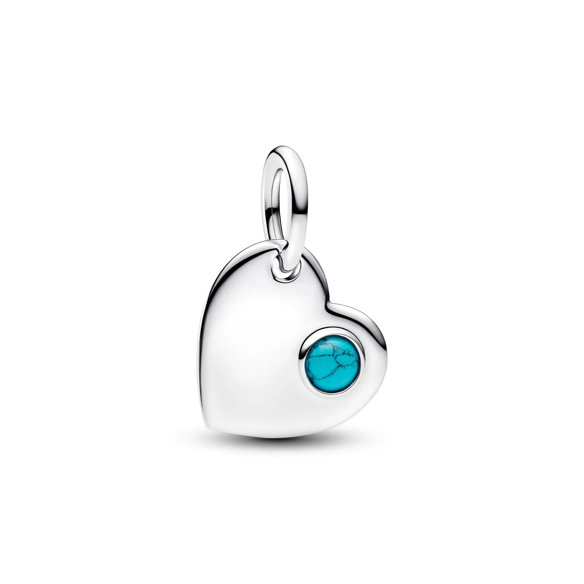 Pandora December Birthstone Engravable Turquoise Stone Heart Dangle Charm - 794295C12, Silver Stacking, Personalized Jewelry, Charms & Pendants, Engraved Back, No Warning Applicable