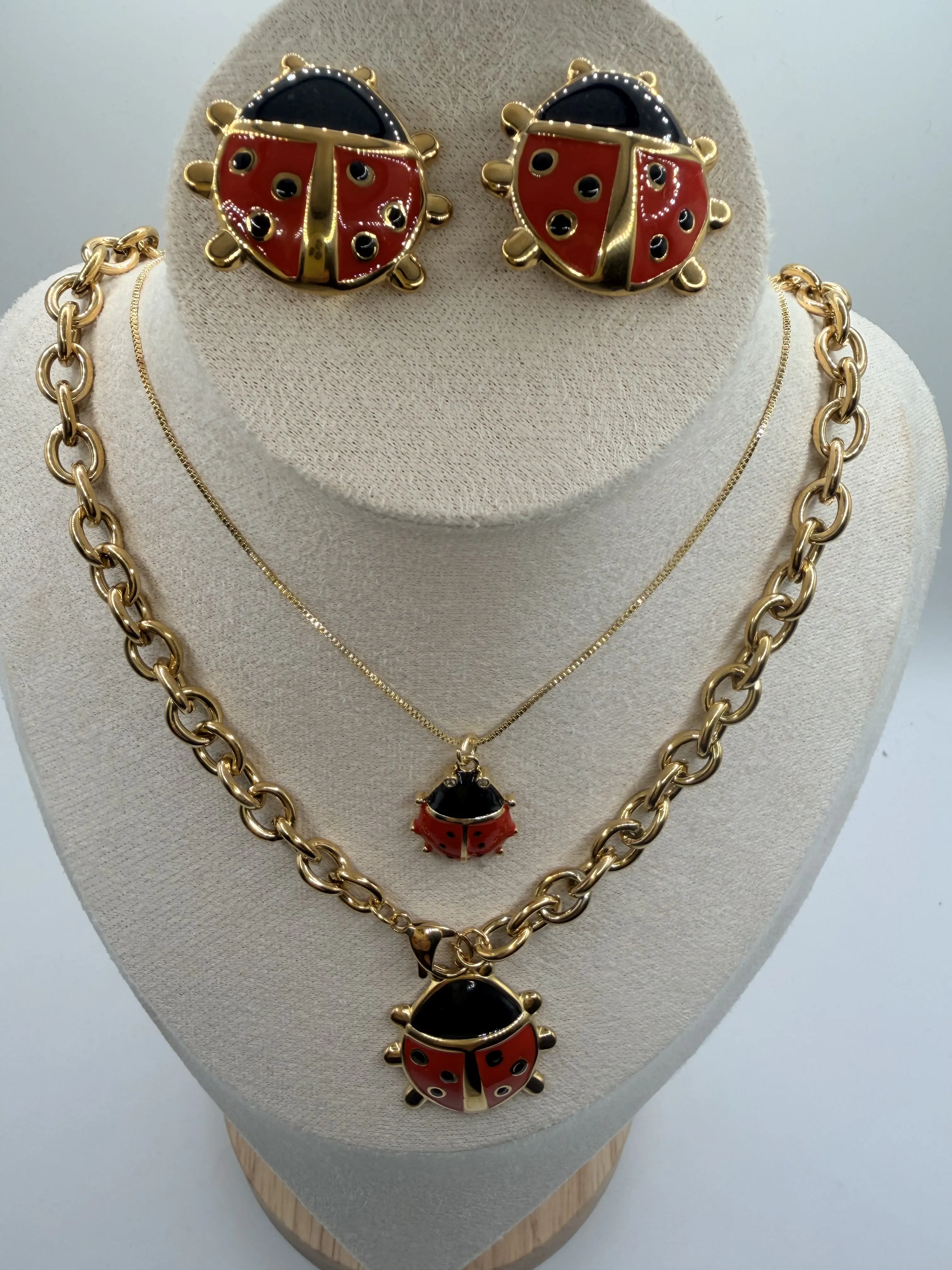 Bugsy Ladybug Necklace Set - 14k Gold Plated