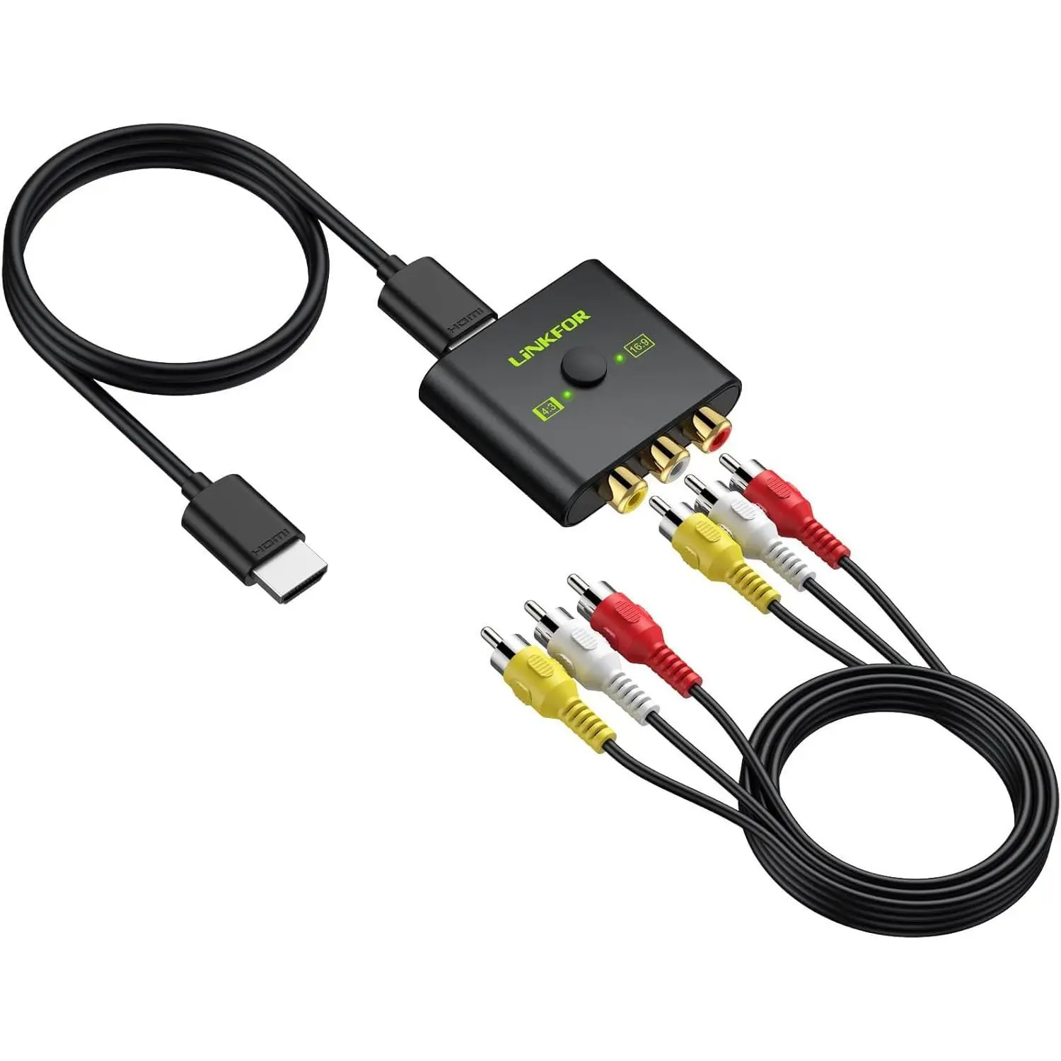 LiNKFOR RCA to HDMI Converter, 1080P AV to HDMI Converter, 16:9/4:3 Conversion Mini Composite CVBS Audio Video Adapter Supports PAL/NTSC for Wii/PS1/PS2/N64/Xbox