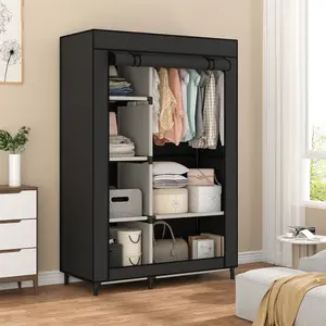 Calmootey Non-Woven Fabric Wardrobe Portable Closet Home Clothes Storage with 6 Shelves and Hanging Rail