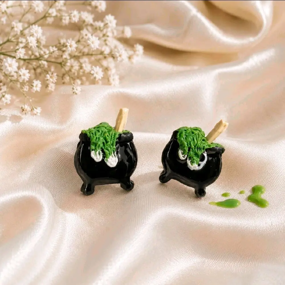 Handmade Black Spell Cauldron Stud Earrings