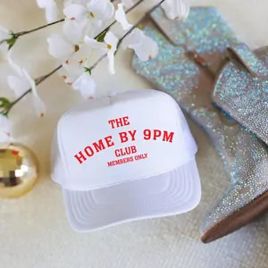 Home by 9PM Club Trucker Hat, Funny Trucker Hat, Women’s Cap, Western Trucker Caps, Funny Hat, Hard Worker Gift, Home by 9 PM Club