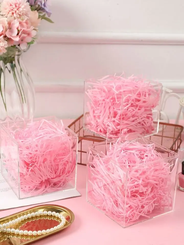 Pink/White Raffia Paper Filler 100g, Decorative Gift Box Stuffing for Packaging, Crafts & Party Decorations