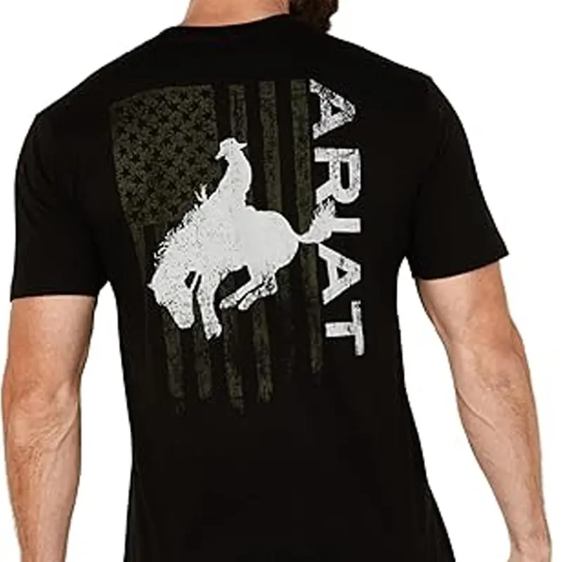 AR Rodeo Rider On Horseback With American Flag Design Casual Graphic Print Short Sleeve Crew Neck T-Shirt Vintage God's Plan Cool Grandpa Grandma Nickname Anime Acid Washed Retro Heart Hands USA Mexico Unisex boxy fit shirt gorlock destroyer
