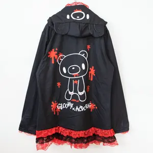 Gloomy Bear Black and Red Lace Trimmed Hooded Hoodie Cloak ONE SIZE FITS MOST