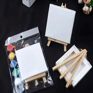 5-Piece Mini Canvas Set, Palette, Brushes, Easel, 6 Colors Paints, Wooden Easel, Art Base Canvas, Ideal for Painting & DIY Decor, Diy Painting Supplies