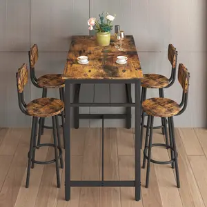 Dining Table Set for 5 ,Including 1 Piece Bar Table and 4 Pieces Chair, Kitchen Table and Chairs, Counter Height High Top Table with 4 Upholstered Stools, Space-Saving Pub Table Sets for Small Space