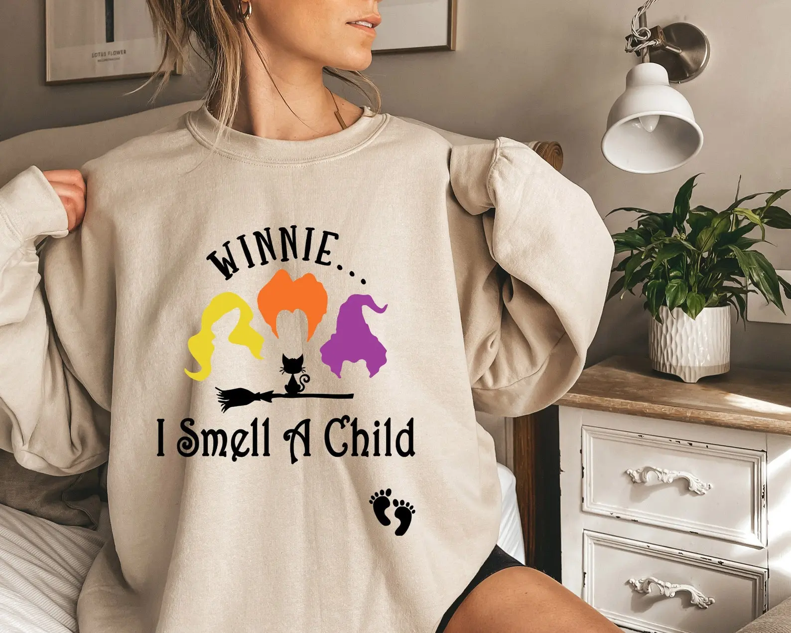 Women's "I Smell a Child" Winnie Witchy Maternity Sweatshirt - Halloween Pregnancy Announcement Outfit