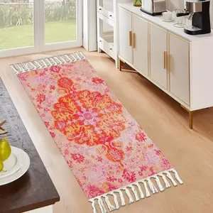 Vintage Persian Pattern Fringe Long Mat, Boho Style Non-Slip Corridor Foot Mat, Easy Care Ultra-Thin Decorative Rug
