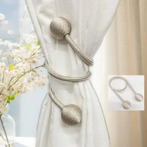 Modern Minimalist Curtain Tiebacks Set of 2, Braided Design with Beads, Durable Sheer Fabric, Perfect for Bedroom Living Room Office Decor, Interior Decoration Accessories