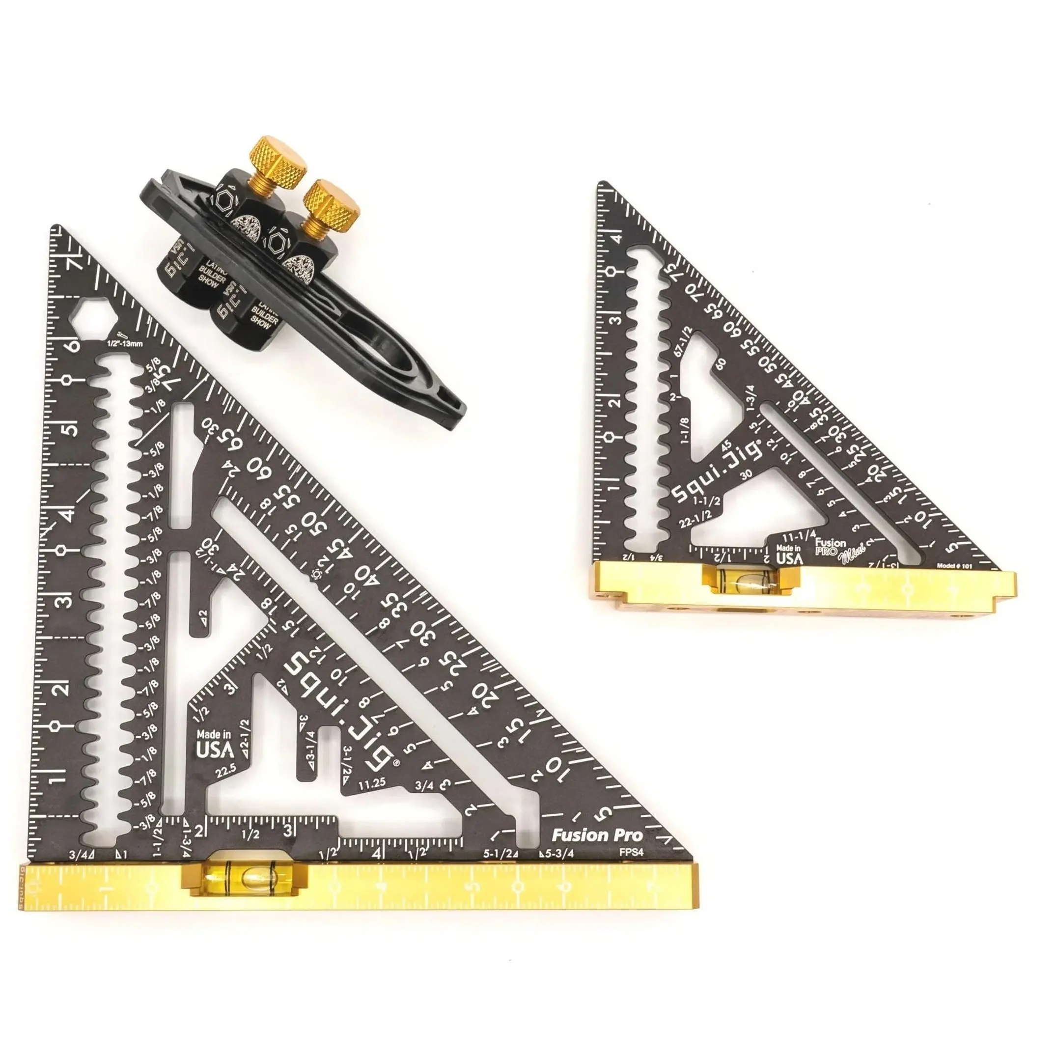 7.5" Pro Square + 4.5" Mini Square w/Level + 1.5" Jigs + Holder - Latino Builders Show Edición Elite Set