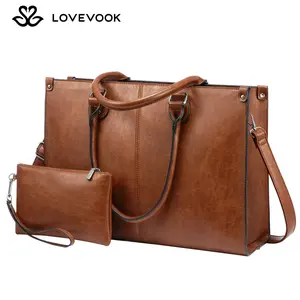 LOVEVOOK Laptop Bag for Women, 15.6-17.3 inch Vegan Leather Laptop Tote Bag Large Capacity Vintage Leather Work Bags for Women Computer Bag Office Briefcase Handbag. Durable. TikTokShopJumpstartSale