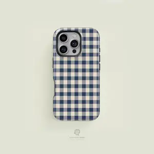 Mini Gingham Navy Smartphone Case, Cellphone Handheld Shell, Phone Accessories Compatible with iPhone 11/12/13/14/15/16/17 Pro, ProMax, Plus, Air