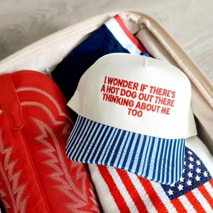 Summer Trucker Hat – Funny Hot Dog Quote Embroidered Cap, Blue Striped Bill Hat, Food Meme Gift Idea