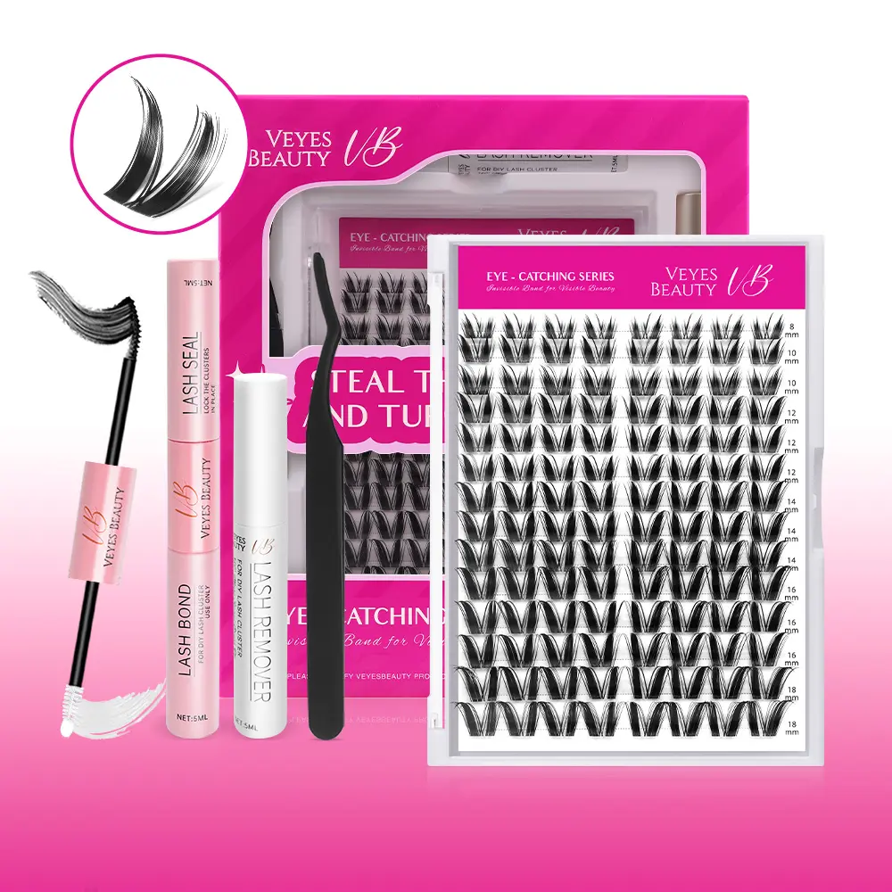 VEYESBEAUTY VB-Bunny Eyelash Clusters, 100% Handcrafted High Quality Lashes, Ultra-Thin Fine Invisible Band Curl Style, Light Wispy Faux Mink Mixed Length DIY Extensions for Home Self-Makeup Application, Curl Cluster Lashes, High Quality Eyelashes, Wispy,