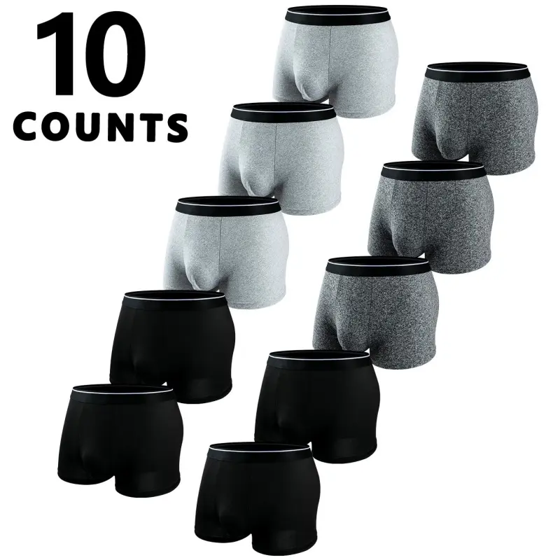 [10 pieces/pack] Available in three colors. Men's solid color boxer briefs, casual, comfortable, and breathable, moisture-wicking for sports, suitable for daily wear, and appropriate for all seasons.