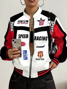 Women's casual racing jacket, Fitted, Graphic, trendy and cool design, perfect for stylish women to match.