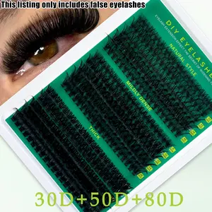 640 Piece False Eyelash Extension Kit, High Capacity D Curl Fluffy Lashes, DIY Lashes Cluster Daily Use Party Travel Gift, Non-Toxic Safe, Eyelash Clusters Extensions