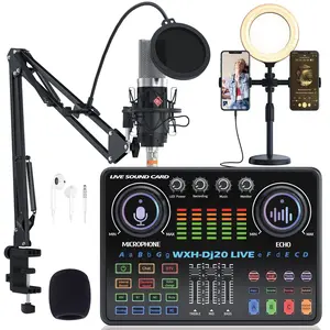 Microphone Live Sound Card Complete Set - Bluetooth Live Sound Card and Audio Mixer Professional Live Sound Card Streaming mixing suite, voice converter, multi-effect broadcasting, singing, recording, audio Gaming Items Gaming Pc