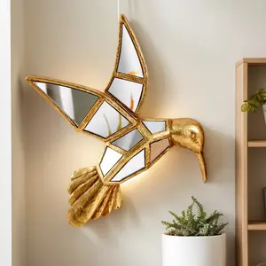 Creative Resin Material Golden Hummingbird Home Decoration Aesthetic Design Craft Wall Hanging Wall Art Hanging Surface Inlaid Mirror Hanging Ornament Hanging Room Decor Home Decor Ornaments