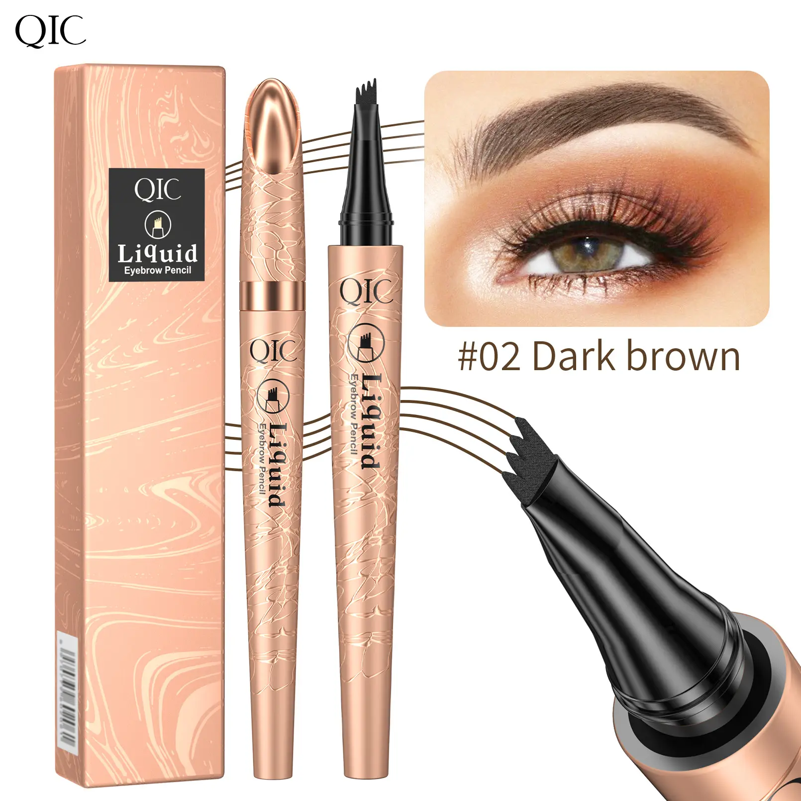 【QIC】Micro Fork Eyebrow Pen for Women, 24H Waterproof Smudge-Proof Long-Lasting Liquid Brow designer Makeup Tool, Brown Micro-Tip for Natural Thin Hair-Like Strokes, Clear Shades & Multiple Color Choices summer festival makeup