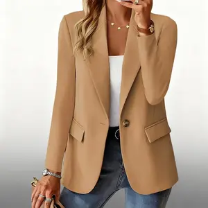 Women's Single Button Straight Anti-Wrinkle Jacket Long Sleeve Jacket Formal Business Path Office Lady Spring and Fall 1