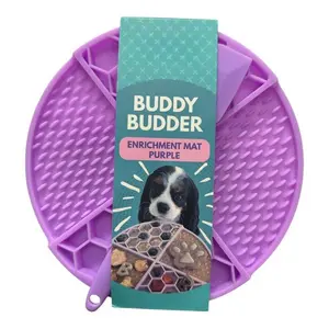 Buddy Budder Enrichment Mat Purple Authentic Lickimat Boredom Buster for Dogs 3 Color Options Silicone Slow Feeder Mat Reduces Anxiety & Boredom - Chews