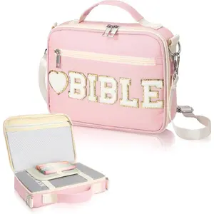 Large Chenille Letter  Cover for Women Preppy Patch  Case Church Bag with Handle(Pink)