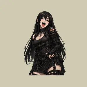 Cute Gothic Anime Girl Sticker, Tongue Out Waifu, Dark Fashion Tactical Style Laptop Decal