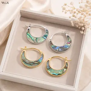 Beautiful Stunning Abalone Hoop Earrings Alloy Shell Silver Gold Color Hinged Closure Natural Iridescent Lightweight Elegant Jewelry for Women Girls Daily Wear Gift Idea