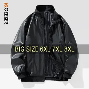 Leather Jacket Men Coats Windproof Oversized 6XL 7XL 8XL Plus Size Autumn Motorcycle Travel Fleece Black Zipper Winter Overcoat