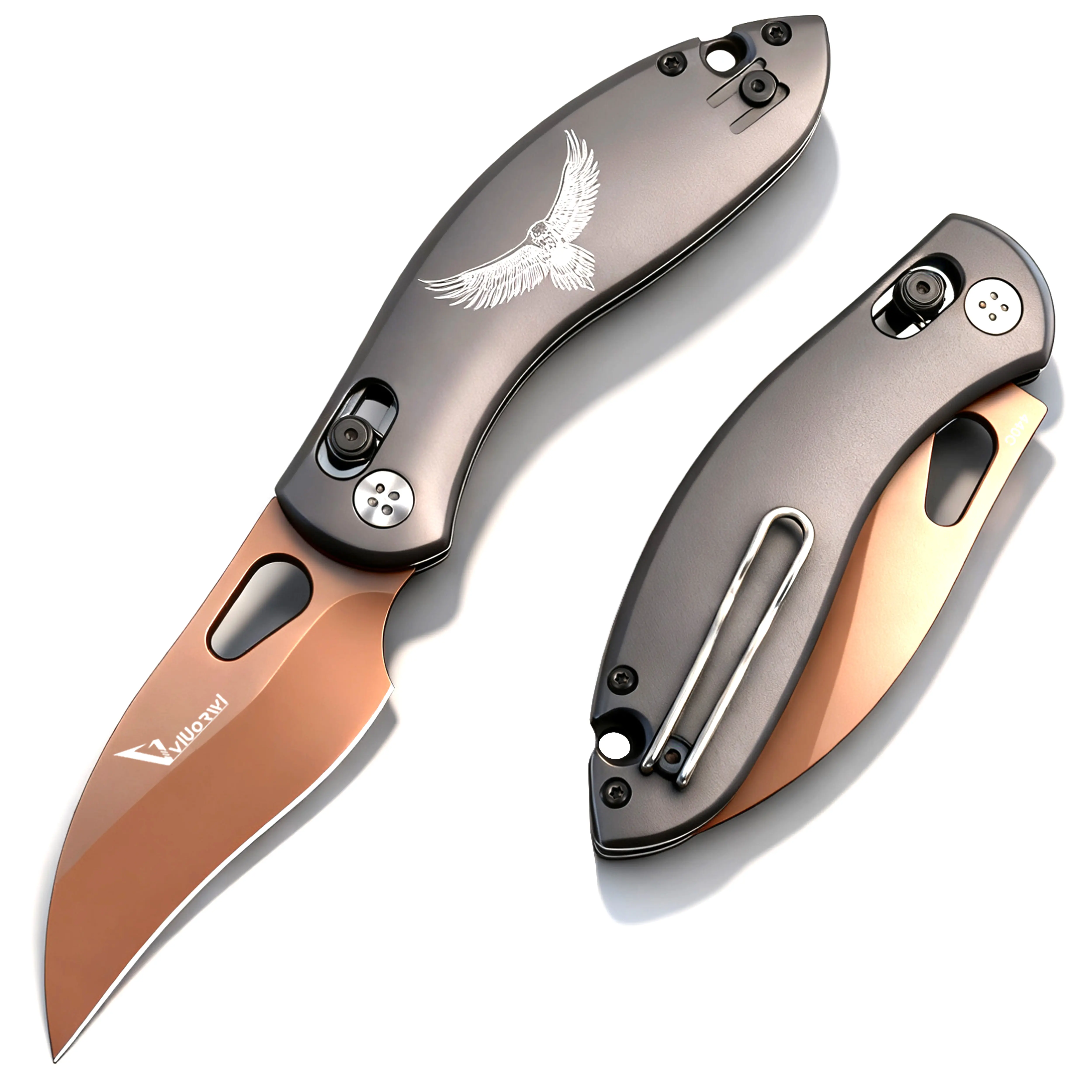 Pocket Knife for Men, 440C Stainless Steel Blade with Aluminum Handle, Folding EDC Knife for Outdoor Camping Hiking Survival, Gift Ready Box Cutter with Deep Carry Clip, Retirement Gifts for Men (AX-2405)