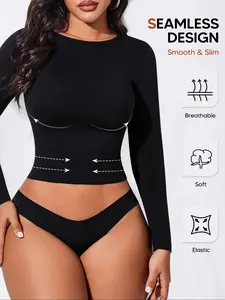 Women's Light Compression Long-Sleeve Slimming Top, Hugging Compressive Fit, High-Elastic Four-Way Stretch, Breathable Lightweight Design, Breathable Workout Tops, Compression Sports Top