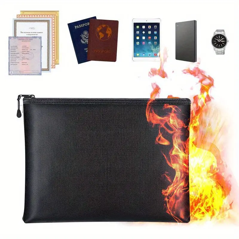 Silicone Fiberglass Fireproof-Waterproof Document Envelope - Portable 1-Piece Zippered Safekeeping Pouch for Document Protection, Cash Storage, Home & Office Use (2 Sizes Available)
