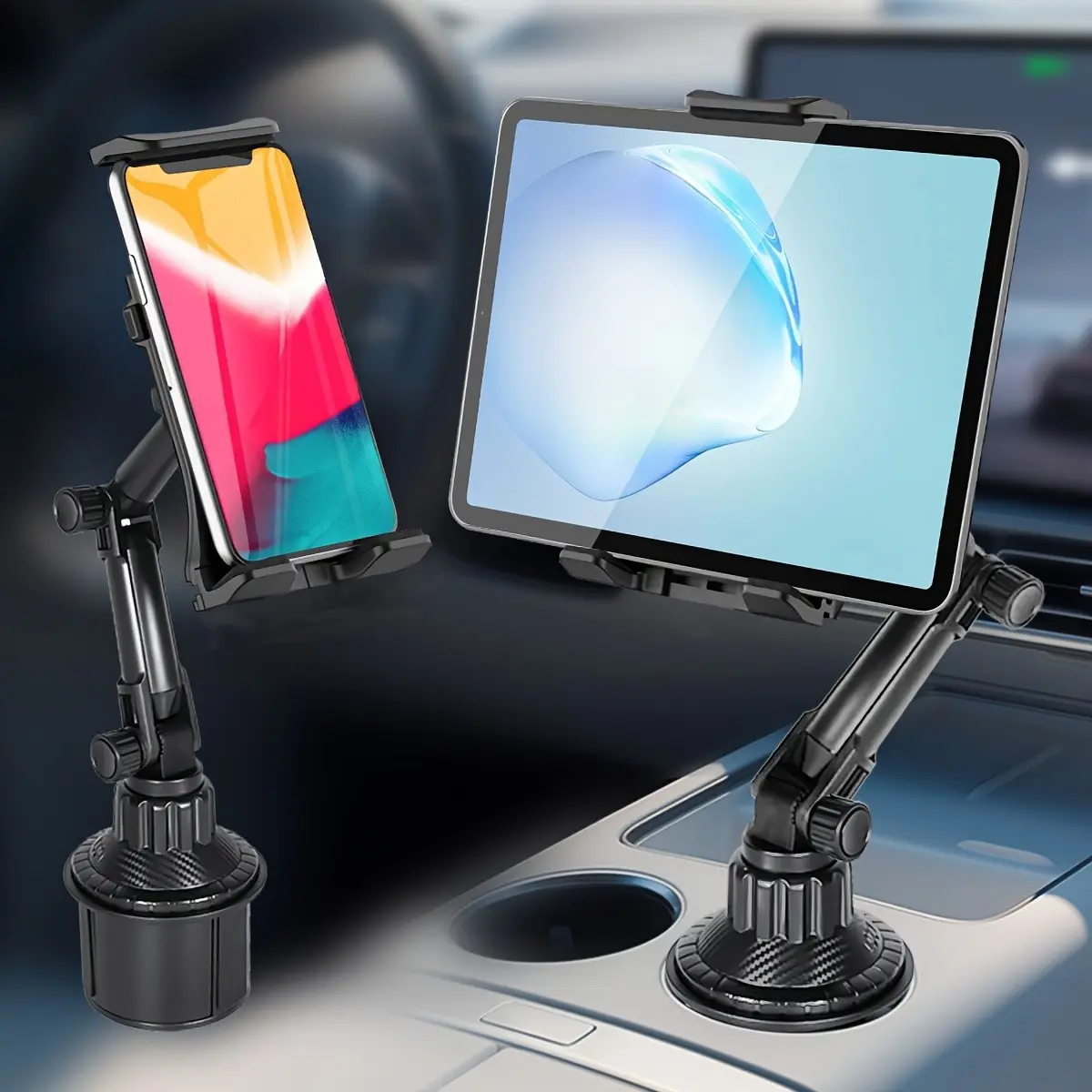 Heavy-Duty Car Cup Holder Tablet Phone Mount, Adjustable Stand for 4-12.6 Inch Tablets & Iphones, Compatible for iPad/ipod, Cell Phone Holders, Cellphone Car Holder