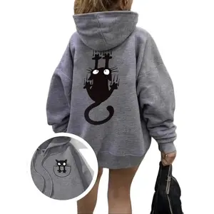 Women’s winter hooded sweatshirt with cute cat and kitten patterns, comfortable pullover hoodie, suitable for cat lovers, regular fit, 100% polyester fiber, front pocket, perfect for schoolwork, yoga, cycling, and hiking GARMENTARY
