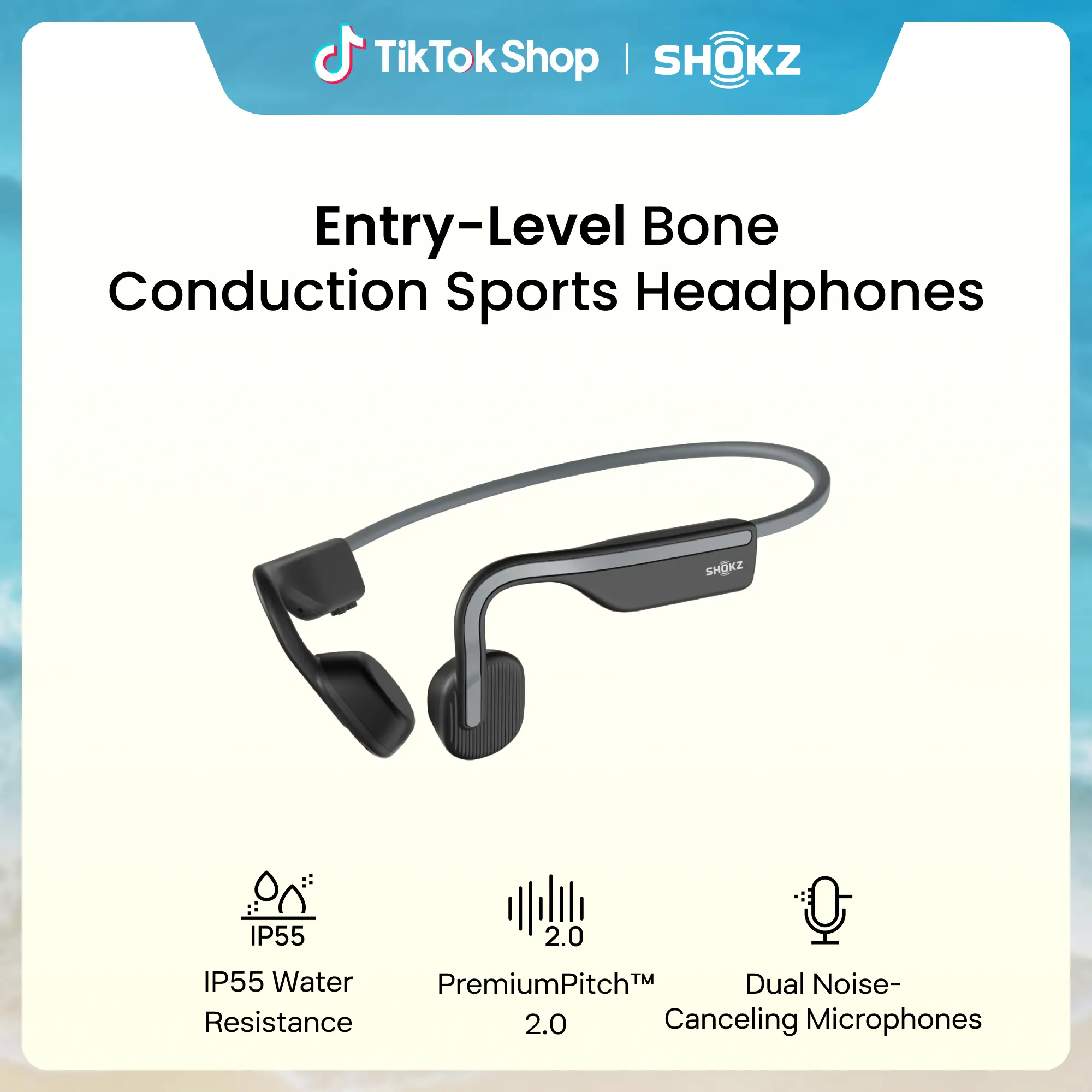 SHOKZ OpenMove - Open-Ear Bluetooth Sport Headphones, Bone Conduction Wireless Earphones, Sweatproof for Running and Workouts