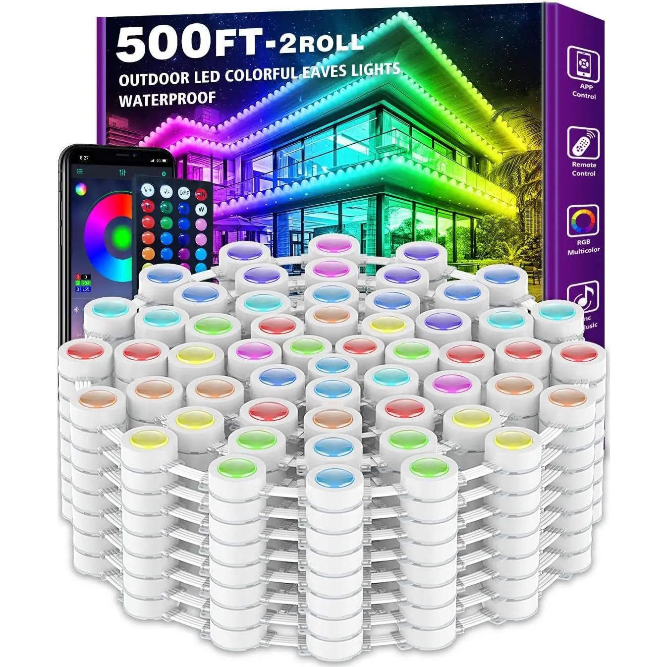 Permanent Outdoor Light, RGB Eaves Light, Comes with App Control Remote, DIY Scene Mode IP67 Waterproof Eaves Lighting, Outdoor Decorative Light, Garden Decoration, Home, Party, Holiday tiktokshopbacktoschool
