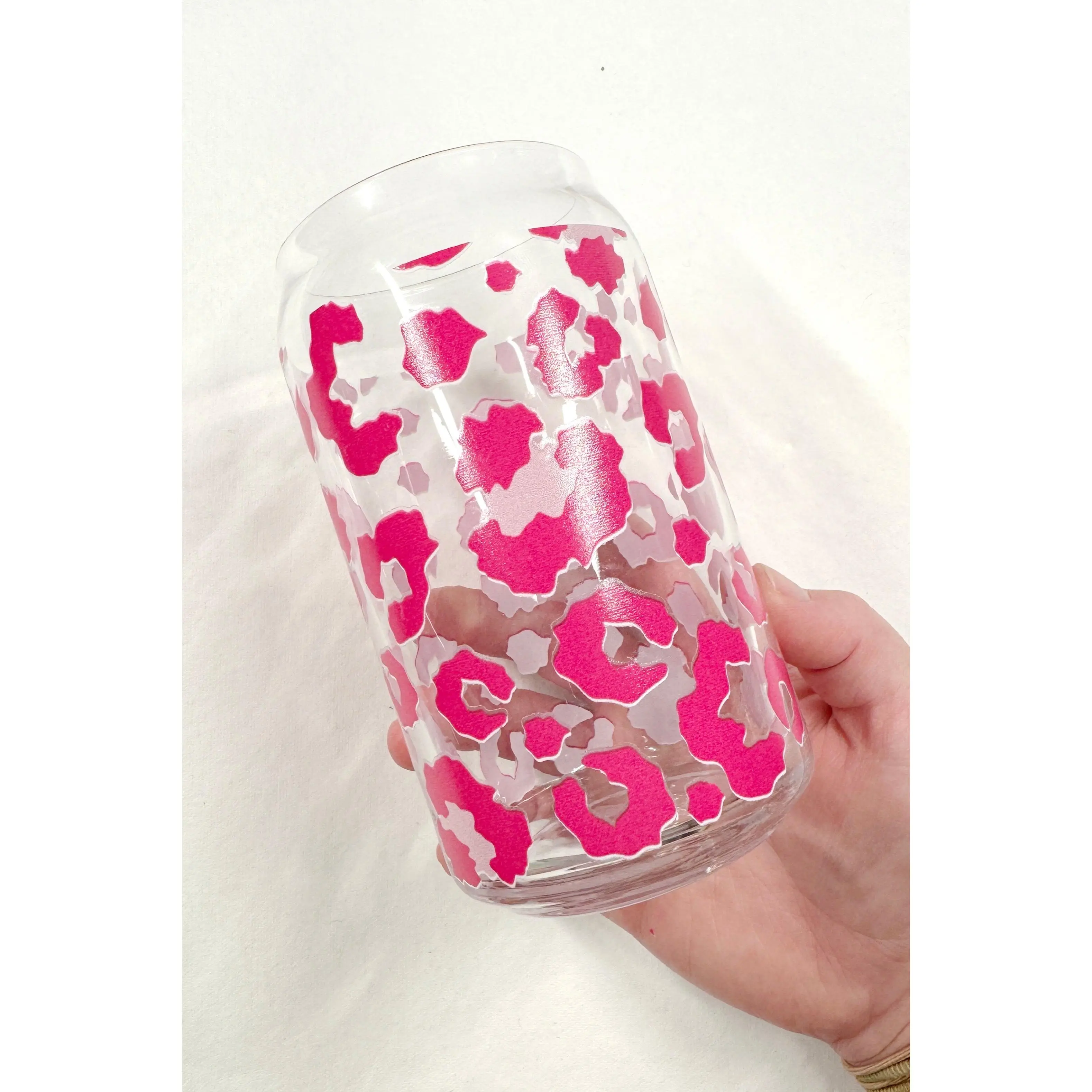 Hot Pink Cheetah Beer Can Glass