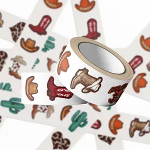 500pcs Western Cowboy Sticker Rolls,10 Designs Cowboy Hat Boots Cactus Decorative Decals for Kids, Cowboy Lover Self-Adhesive Sticker for Boys Waterbottle Scrapbook Giftwrap Decor