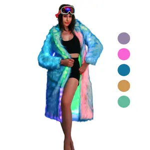 Women's Soft Faux Fur LED Jacket Autumn Winter Light-Up Coat Halloween Christmas Party Costume Cosplay Outfit Warm Winter Faux Fur Outerwear Polyester Thick Fitted Long Length Multifunctional Use Womenswear Clothes Elegant Piece
