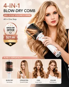 4-in-1 Blow Dryer Brush – Professional Hot Air Brush for Drying, Straightening, Curling & Volumizing, Smooth Heated Comb & Dual-Mode Styler, Perfect Gift, blowout hair styling tools,straightener tools, Comfort Handle Lightweight Smoothing