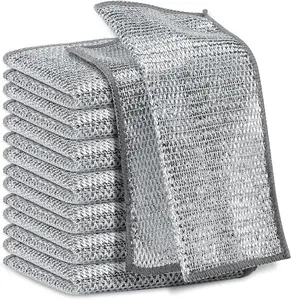 10PCS Double Wet and Dry Wire Dishcloth,Stainless Steel Scrubber, Multi-Purpose WireMiracle Cleaning Cloths, Non-Scratch, forPowerful Cleaning of Cookware and More
