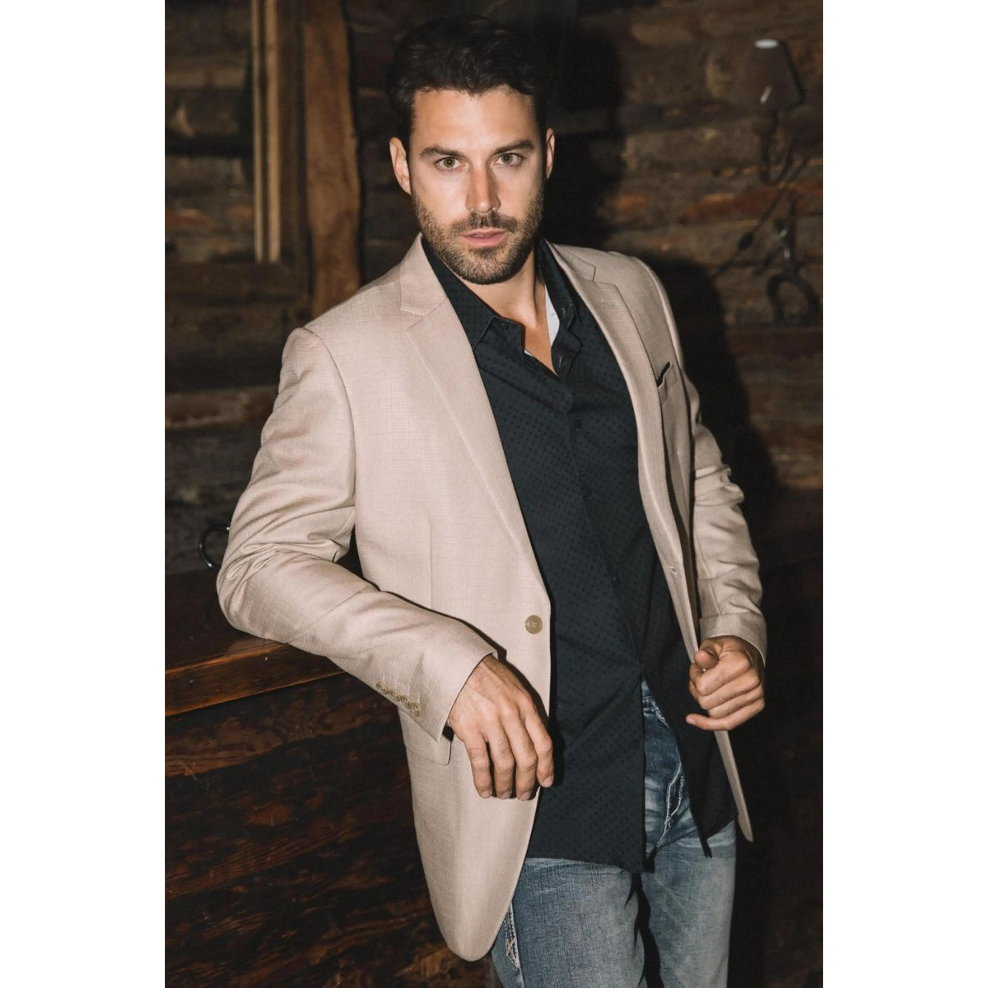 Mens Modern Fit Stretch Date Night Khaki Blazer