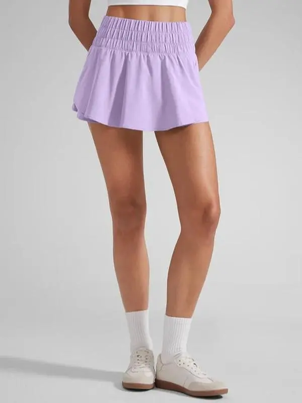 CRZ YOGA Athletic Shorts for Women High Waisted Flowy Ruffle Skirt Overlay Workout Running Tennis Shorts Zip Pocket