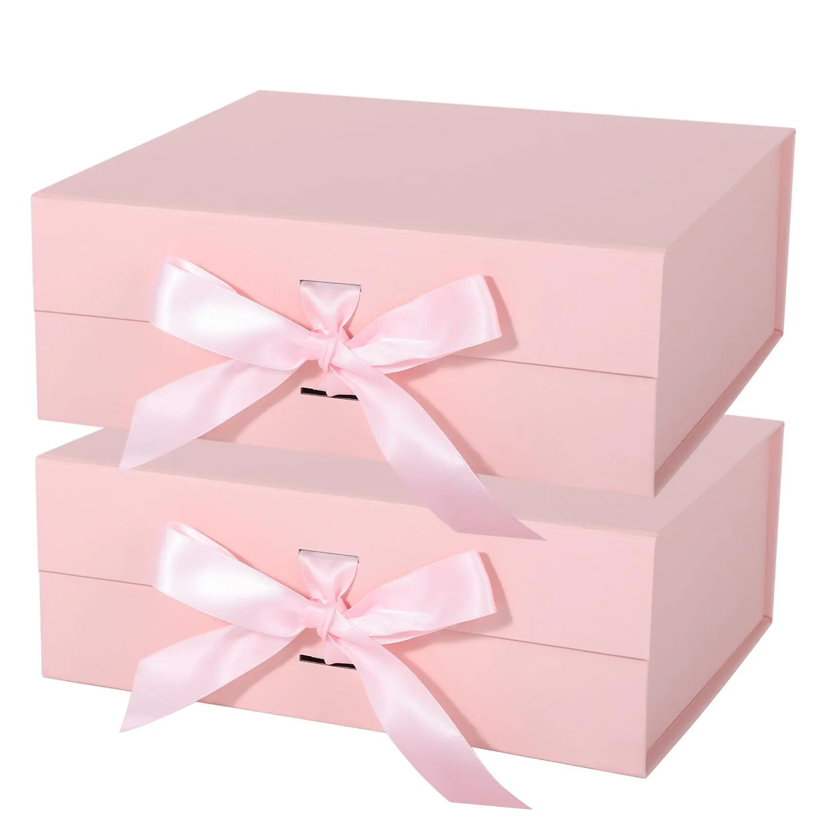 2 Pack Pink Gift Box with Ribbon Magnetic Lids 10.2x9x3.74 inch, Christmas Gift Boxes Bridesmaid Groomsman Proposal Boxes, Wedding Storage Box