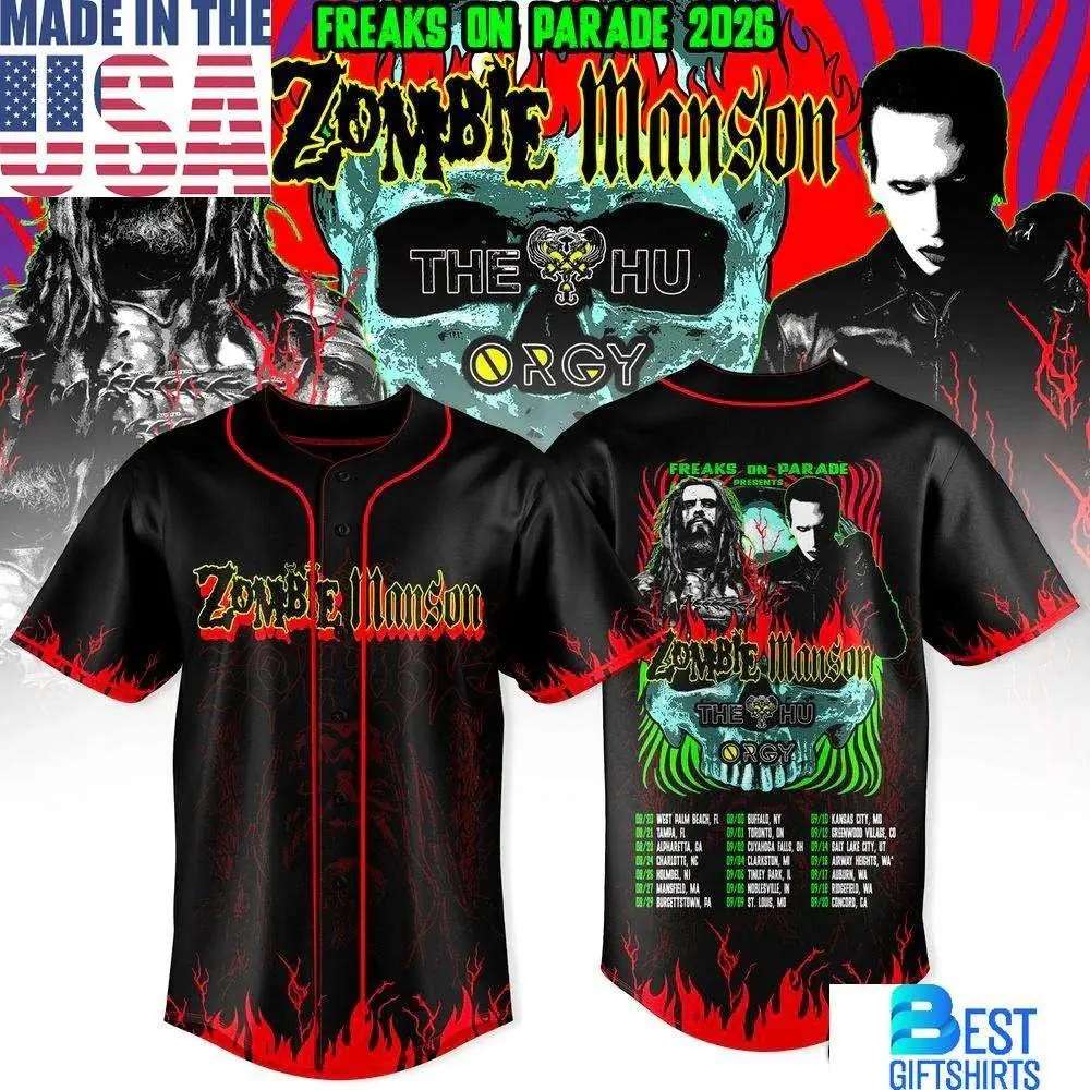 2026 Zombie x Manson Freaks On Parade Tour Baseball Jersey, Rob Zombie Horror Rock Vintage Shirt, Industrial Metal Graphic Tee Fan Gift Unisex T-Shirt
