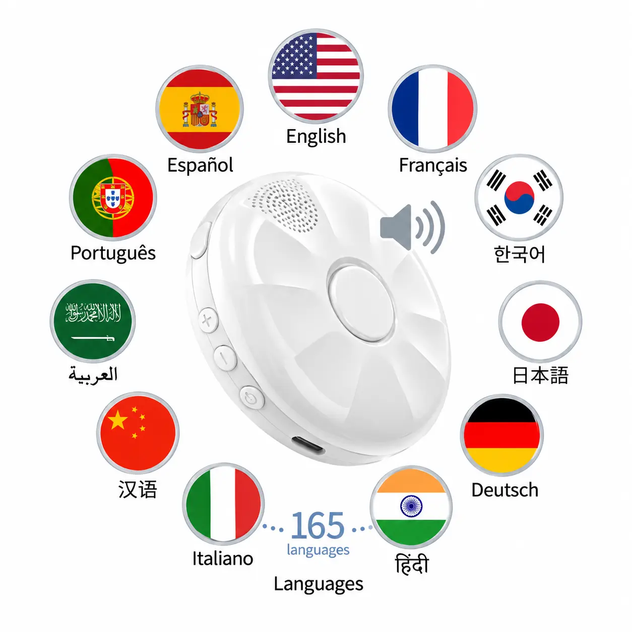 AI-Powered Electronic Compact Clip-On Translator Device - 165+ Languages, Cell-Powered, Real-Time 2-Way Voice Translation, Language Learning Companion, No Subscription Fee for Travelers, Real-Time Voice